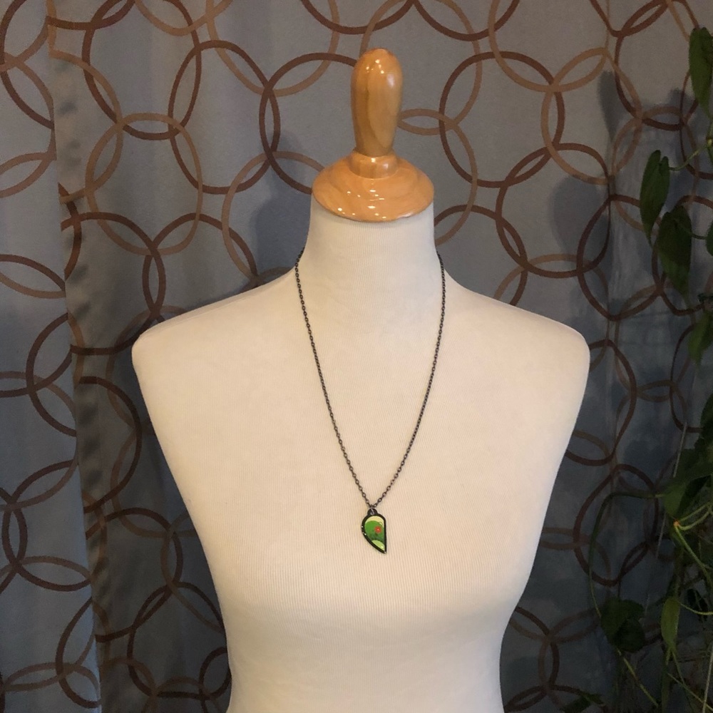 Gunmetal Tone 1/2 Heart Charm Necklace